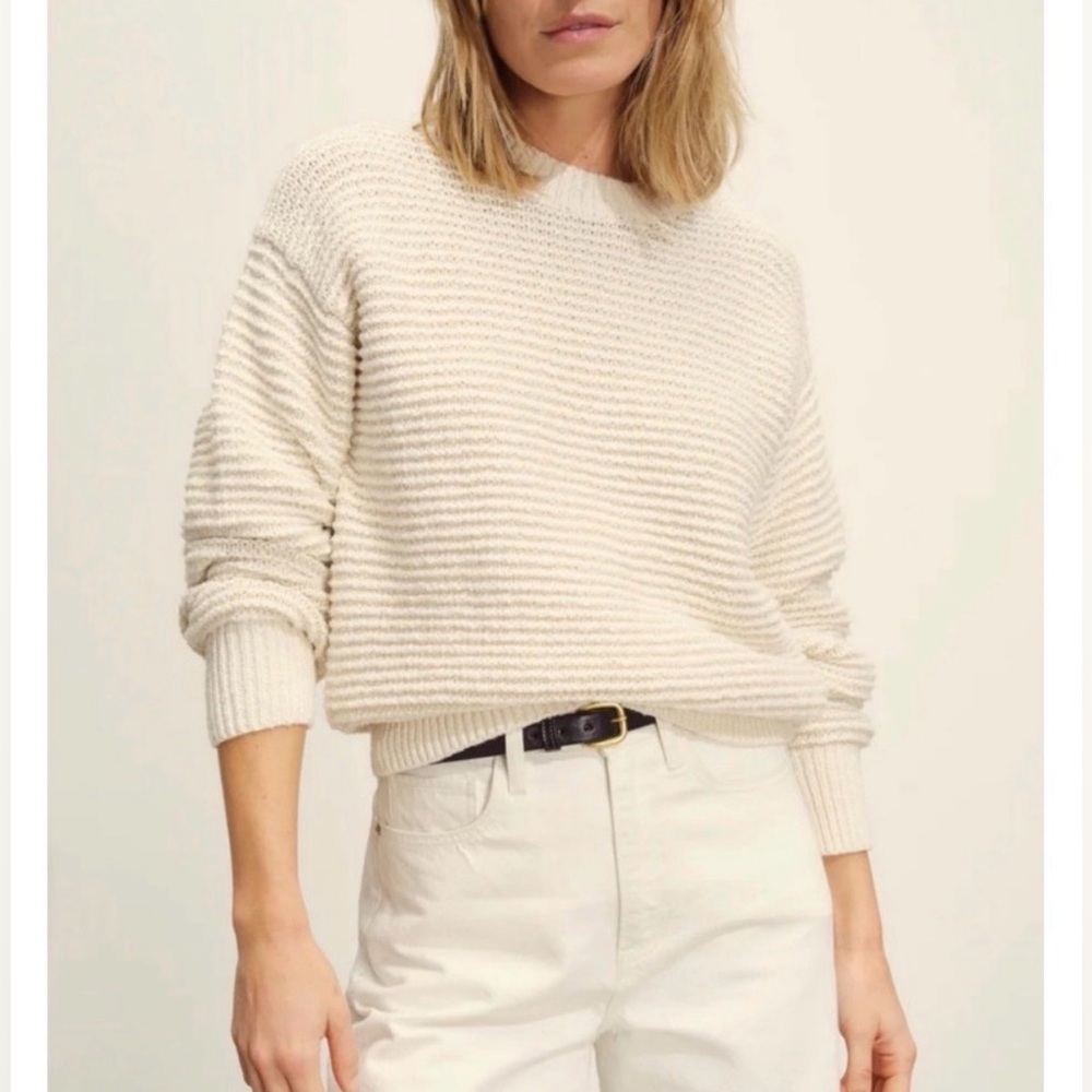Buck Mason Cream Rib-Knit Crewneck Sweater